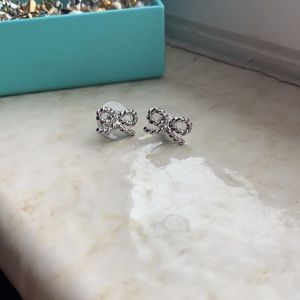 NWOT Silver rope bow stud earrings